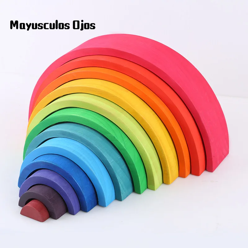 

Wooden Large 12PCS Arch Bridge Rainbow Semicircle Building Decoration Child Early Learning Jenga Bending Board Toy