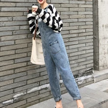 Короткие джинсовые синие женские комбинезоны наивысшего качества для девочек, свободные бретели, брюки, Повседневный женский комбинезон, комбинезоны, джинсы 33007