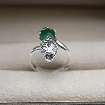

Pure S925 Sterling Silver Green Chalcedony Band Women Pixiu Ring US 6-8