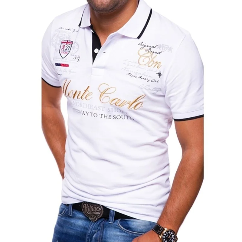 

Brand 6 colors Men Polo Shirt Men Casual Solid Male Short Sleeve Polo Shirt Printed Slim Fit Shirt Polos Para Hombre size S-4XL