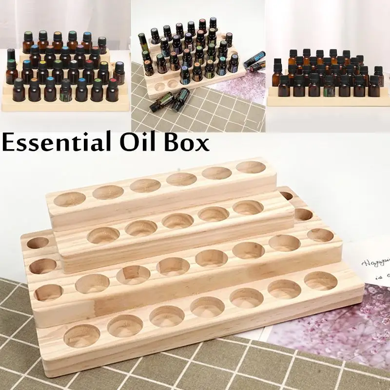 

1pc 4-Layer 30 Holes Wooden Essential Oil Box Aromatherapy Oil Storage Box Rotatable Display Stand Desktop Storage Rack