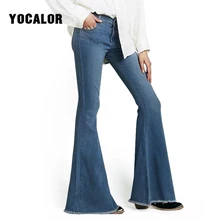 Женские расклешенные джинсы с высокой талией, отбеленные расклешенные узкие джинсы, женские широкие брюки, джинсовые шаровары, Femme, базовые винтажные