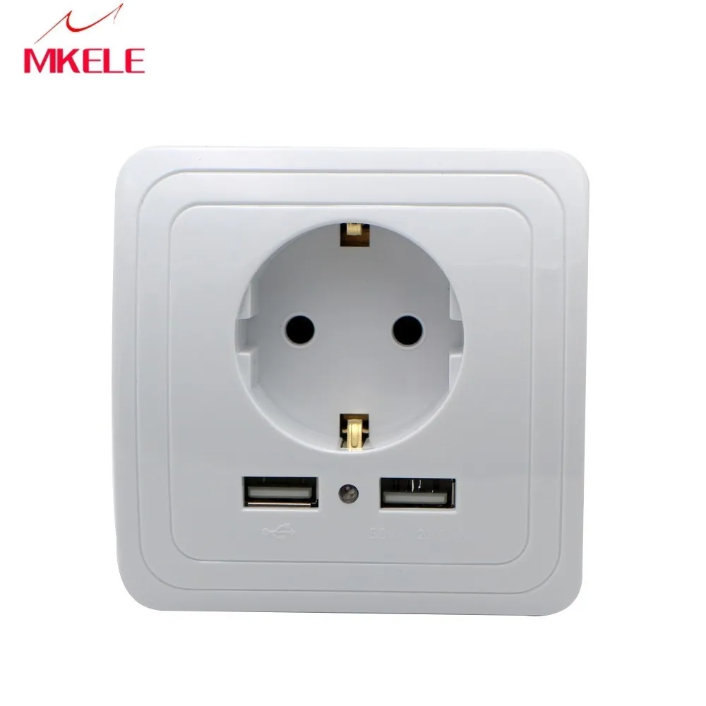 

2000mA Output Wall Charger Adapter Eu Standard Dual Usb Port Electrical Plug Socket Power Outlet Panel 16A 110~250v Smart Home