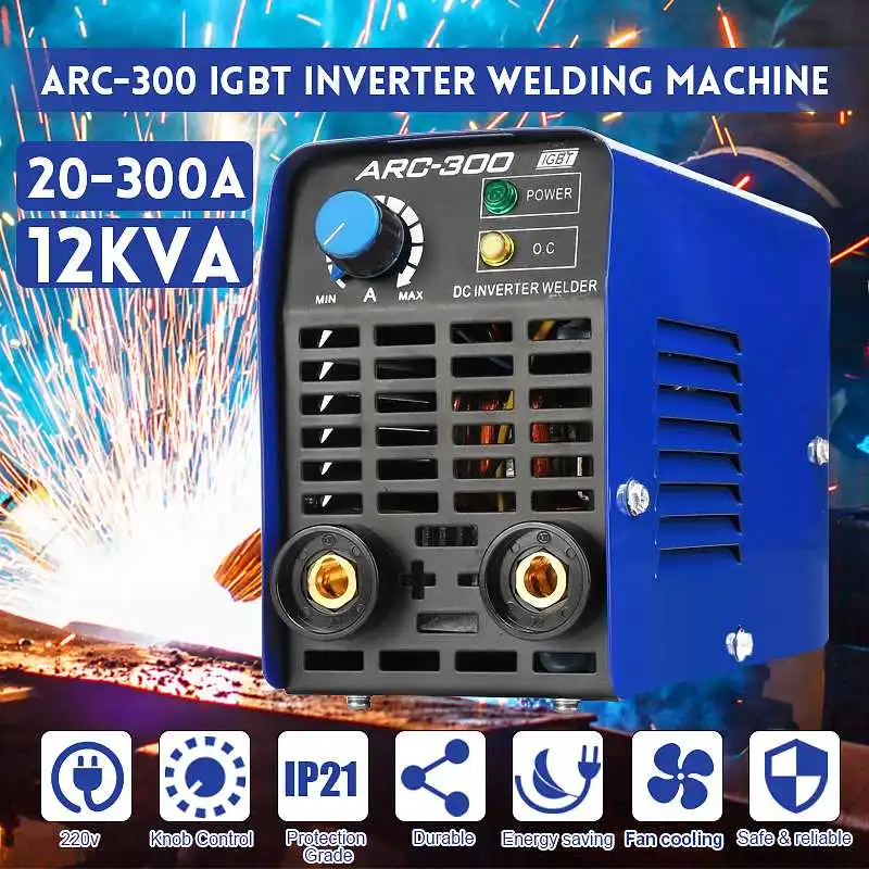 

ARC-300 220V 12KVA 20-300A Mini Electric Welding Machine Mini MMA IGBT Inverter Portable Blue 23x10x15CM Fan Cooling