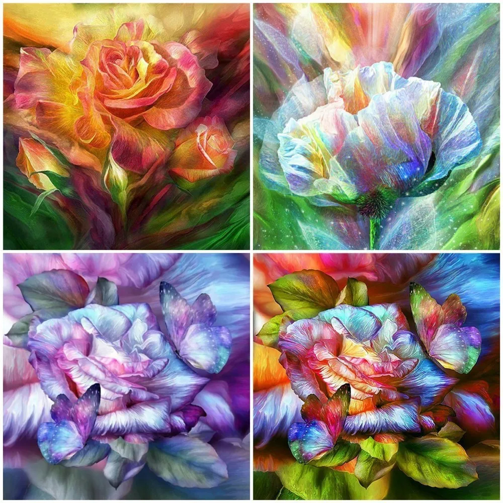 

Huacan Diamond Embroidery Flowers Paintings From Crystal Diamond Painting Full Square Floral Rhinestone Mosaic flower Home Decor