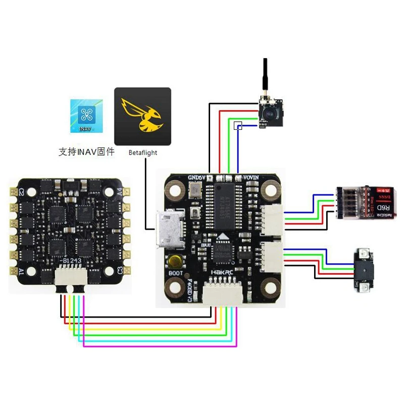 Hakrc Mini F4 Flytower F4 Контроллер полета Встроенный Osd 20A 4 в 1 Esc Blheli_S 200 мВт 48Ch Vtx для Rc Fpv Racing Vs Holybro