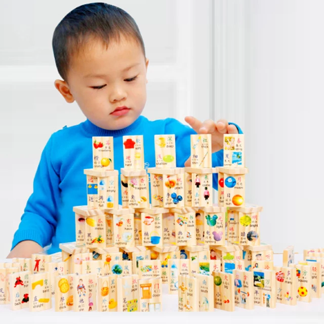 US $22.23 100Pcs Children Early Educational Toys Wooden Domino Blocks Action Games for Learning Educational T