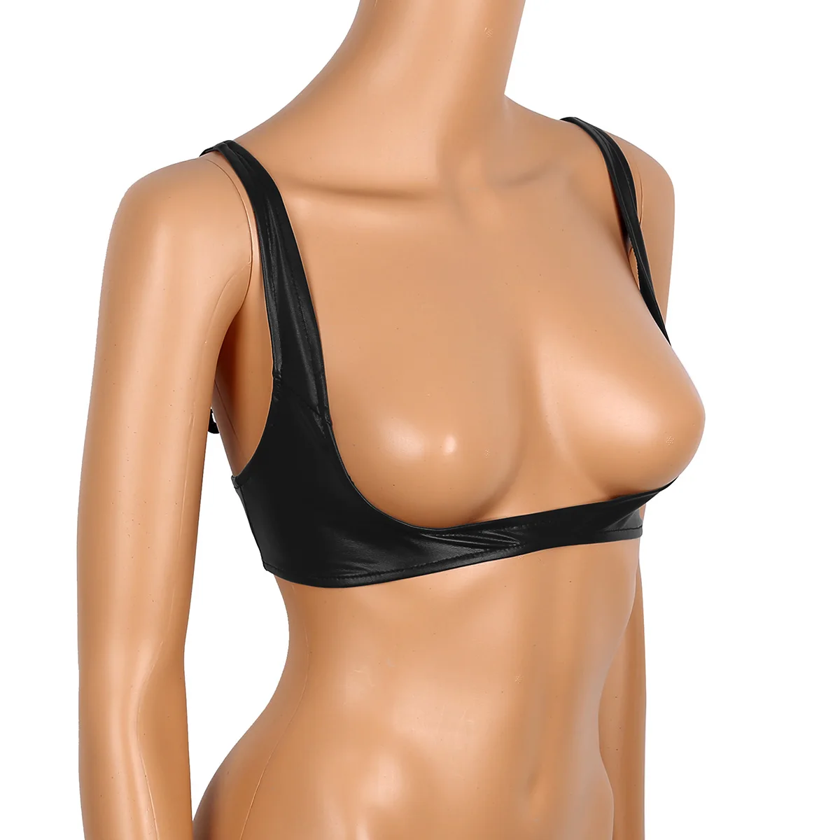Sexy Exotic Bras for Womens Ladies Lingerie Fashion Faux Leather Adjustable Wire-free Open Cup Shelf Bra Exposed Breasts Nipples