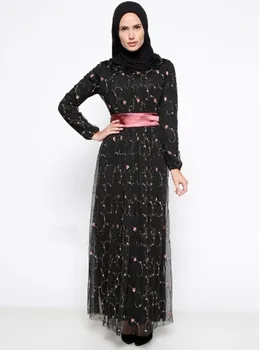 

New Woman Muslim Abaya dress turkish women Chiffon Lace embroidery dress Islamic clothing long sleeve dresses Party vestido