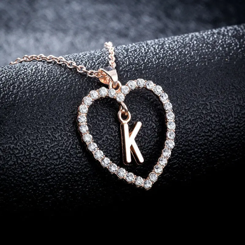 26 Letter Necklace Womens Rhinestone Heart Stylish Durable Refined Clear Pendant Statement Charm Hollow Choker | Украшения и