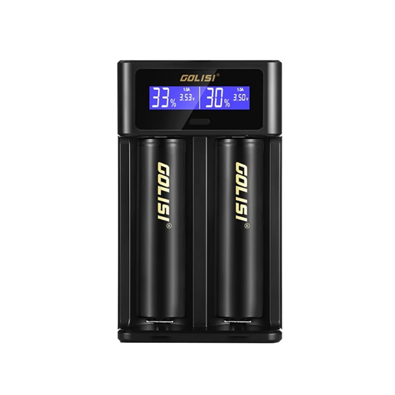 

Golisi I2 2.0A Mini Smart Battery Charger Quick Charge Lcd Display 18650 26650 20700 21700 Rechargeable Charger For Battery