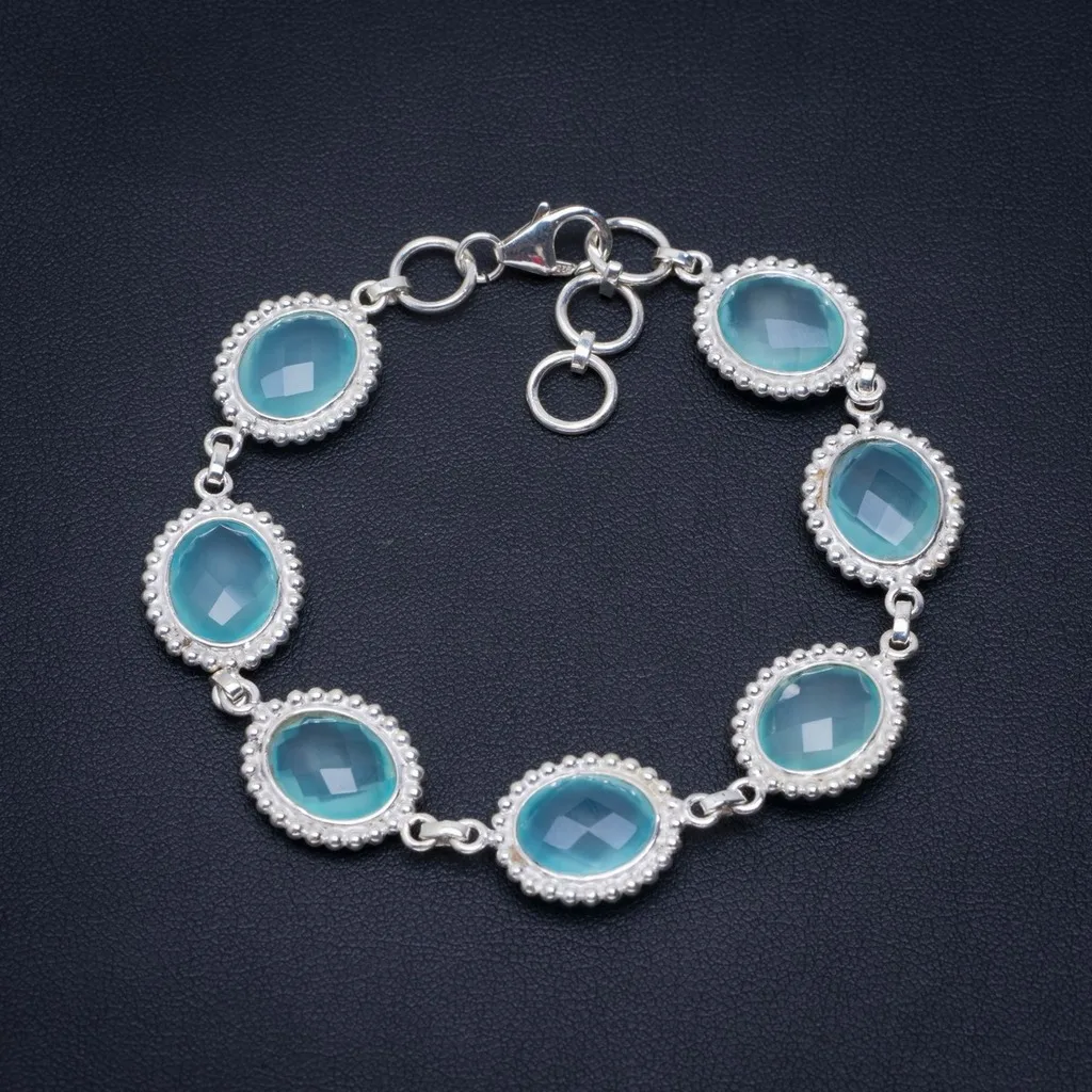

Natural Chalcedony Handmade Unique 925 Sterling Silver Bracelet 6.75-7.5" A2831
