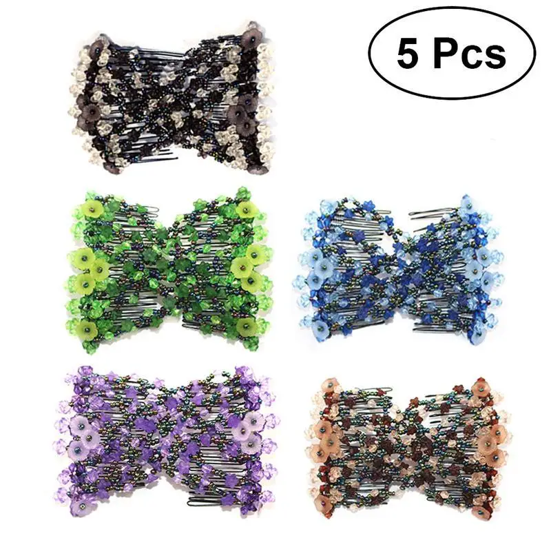 5pcs Magic Ez Combs Beaded Elastic Stretch Hair Bun Maker Combs