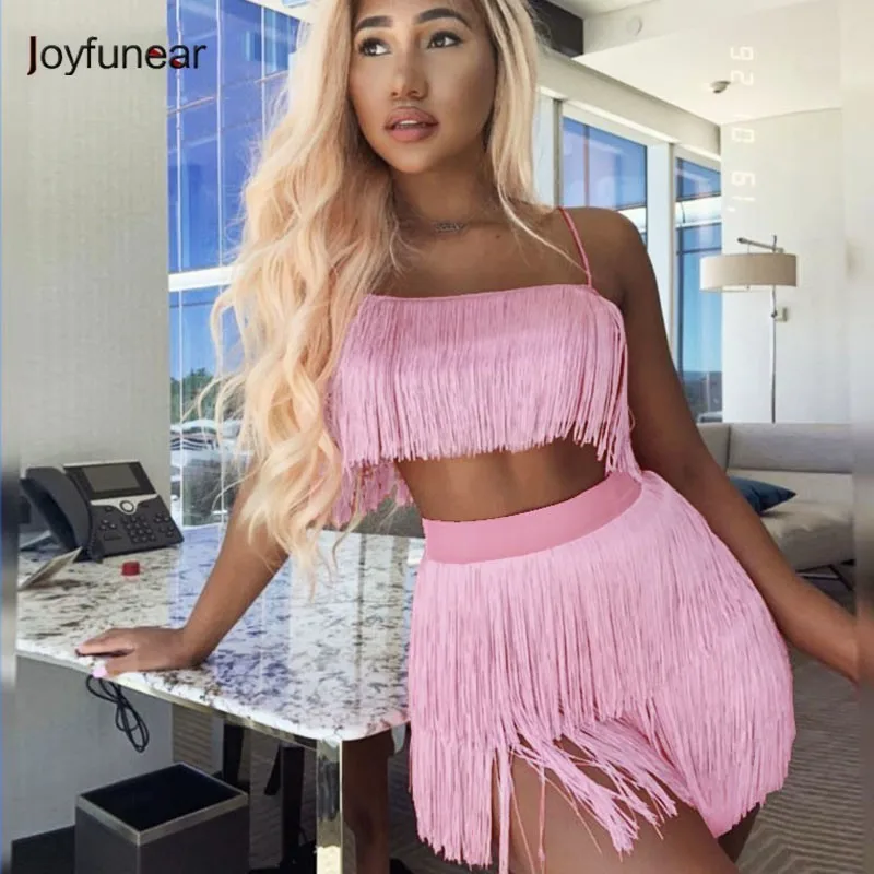 

Jofyunear Tassel Strapless Sexy Two Pieces Party Dress 2019 Red White Summer Women Dress Elegant Mini Club Party Dresses