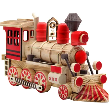

1pcs Retro Wood Creative Railway Engine Toy Railway Engine Ornament Funny Decor for Child Baby Kid