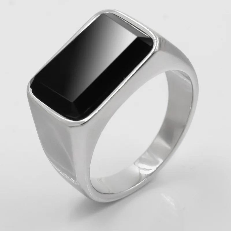 

Square Black Stone Rings Simple 316L Stainless Steel Rings For Man Wedding Bands Unisex Trendy Jewelry Birthday Party Gift