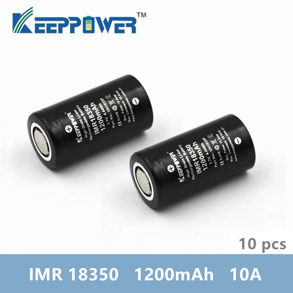 

10pcs Keeppower 10A discharge IMR18350 1200mAh UH1835P Li-ion rechargeable battery batteries 18350 drop shipping Original