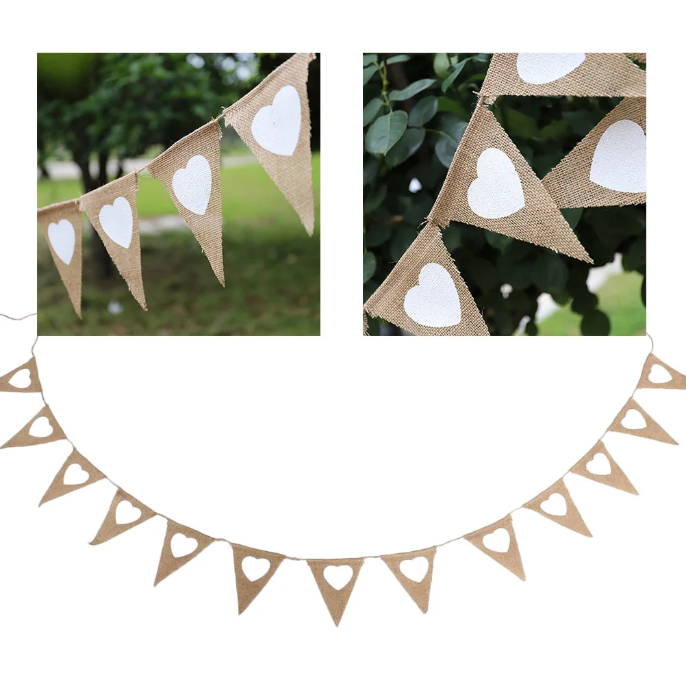 

4.5M Jute Burlap Bunting Banner White Heart Flags Banners for Vintage Wedding Party Decoration