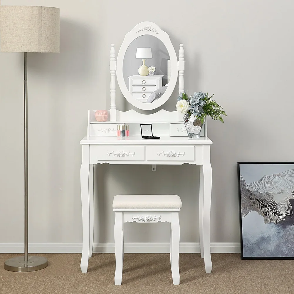 Paulownia MDF Board Multifunctional Dressing Table with Stool European