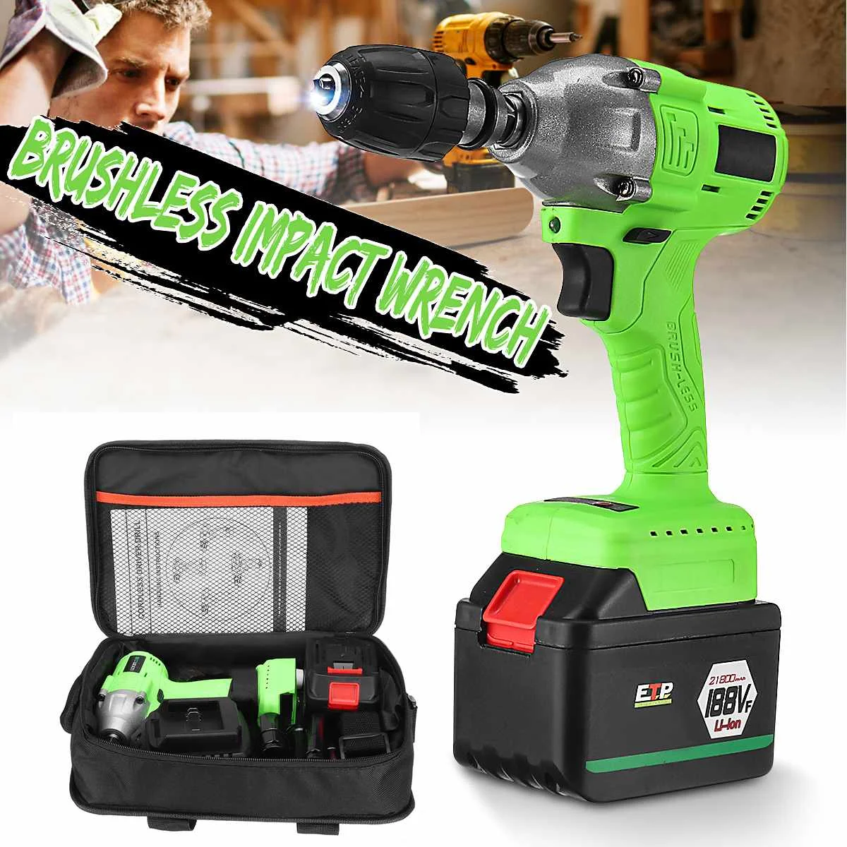 

10mm Upgrade Version Brushless Electric Impact Wrench 460 Nm High Torque Cordless Hammer Drill With LED Light With Drill Bag
