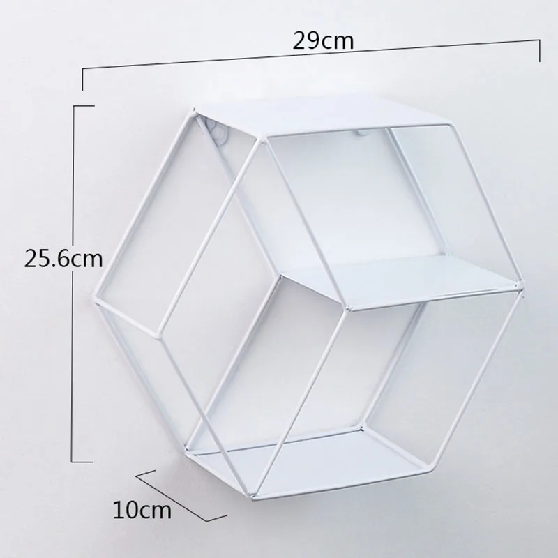  Geometric Hexagon Wall Mounted Iron Shelf Wall Storage Shelf Organization Display Stand for Pantry 