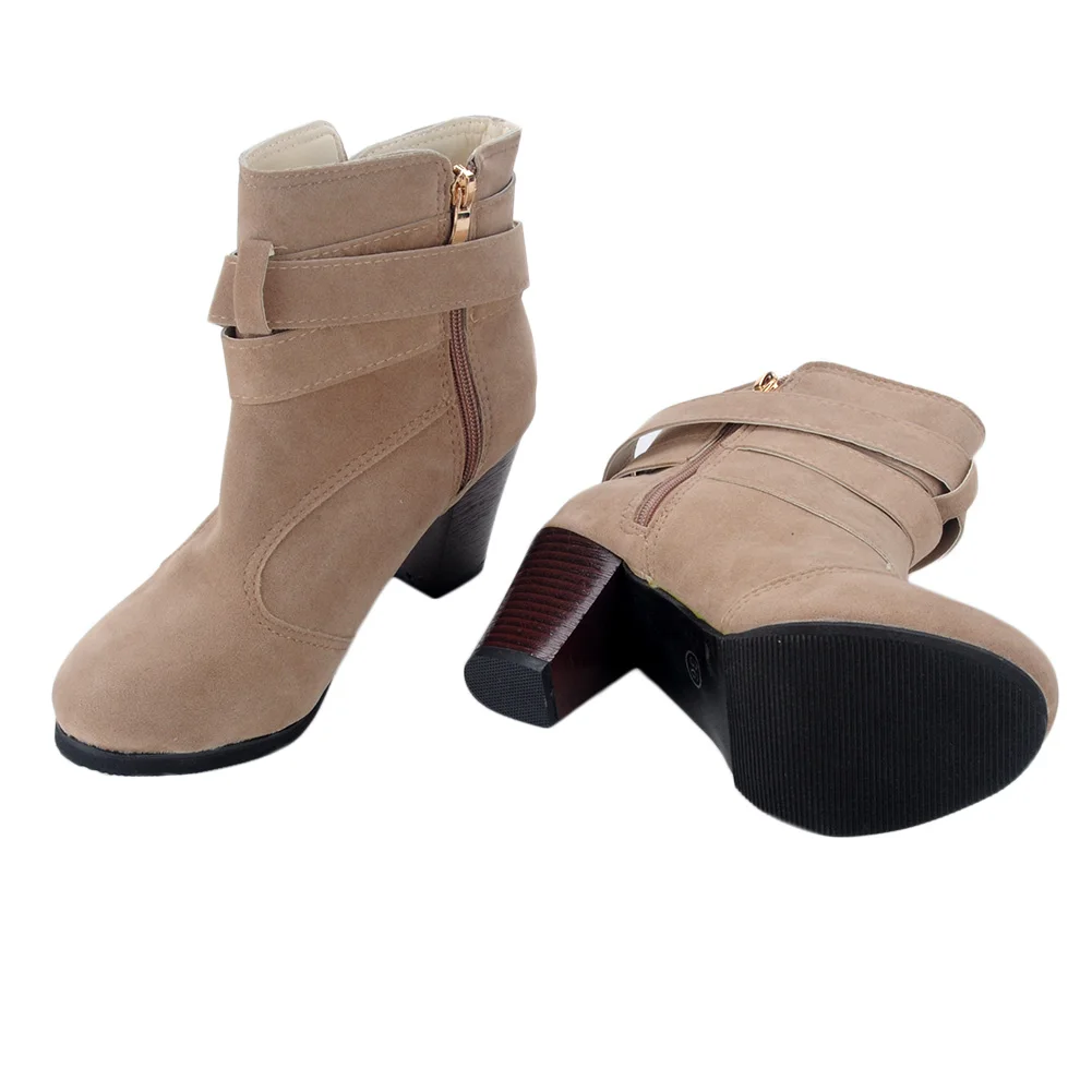 

ZSooner Women's Ankle Boots, Strappy Buckle Closed Toe Bootie Chunky Comfortable High Heel Walking Boot(4-4.5,Black)