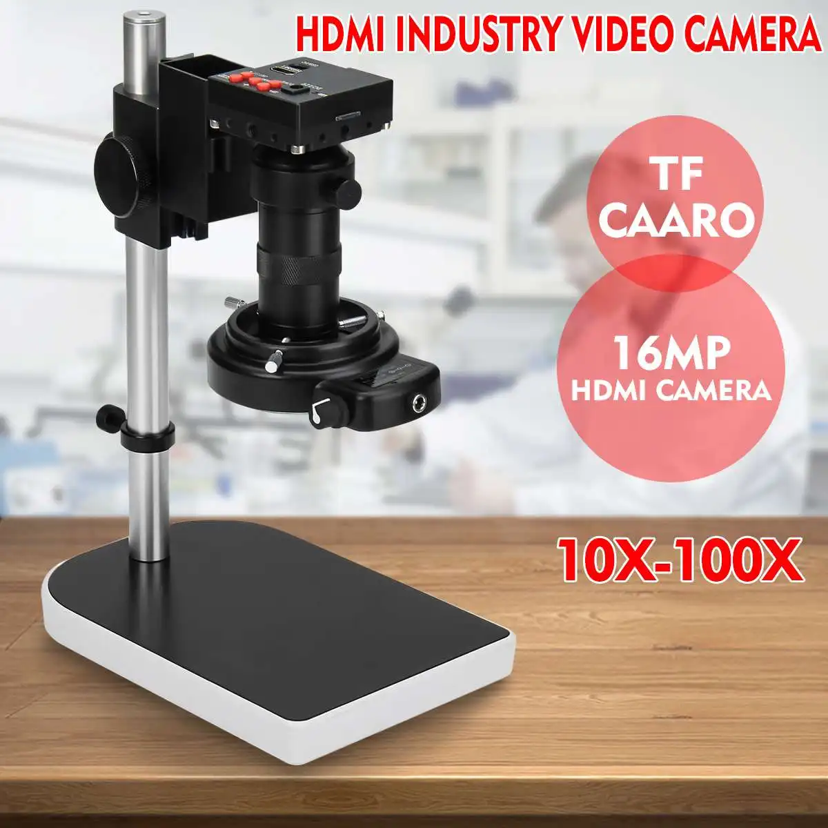

100-240V AC 16MP 1080P 10X -100X HDMI Digital Microscope Desktop LCD soldering electronic Microscope Video Zoom Lens