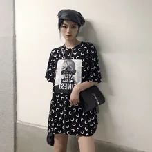 Новая летняя женская одежда roupas ulzzang корейский хипстер harajuku персонаж Луна Принт Свободные модные брендовые BF повседневные футболки