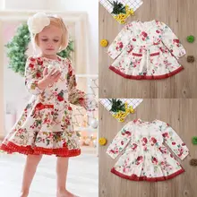 Платье с цветочным принтом для девочек праздничное платье принцессы с длинными рукавами для малышей осенние детские платья для девочек