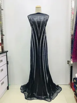 

French Net Lace Fabric 2019 Latest african guipure lace fabric with embroidery mesh tulle water green cord Sequins lace fabric