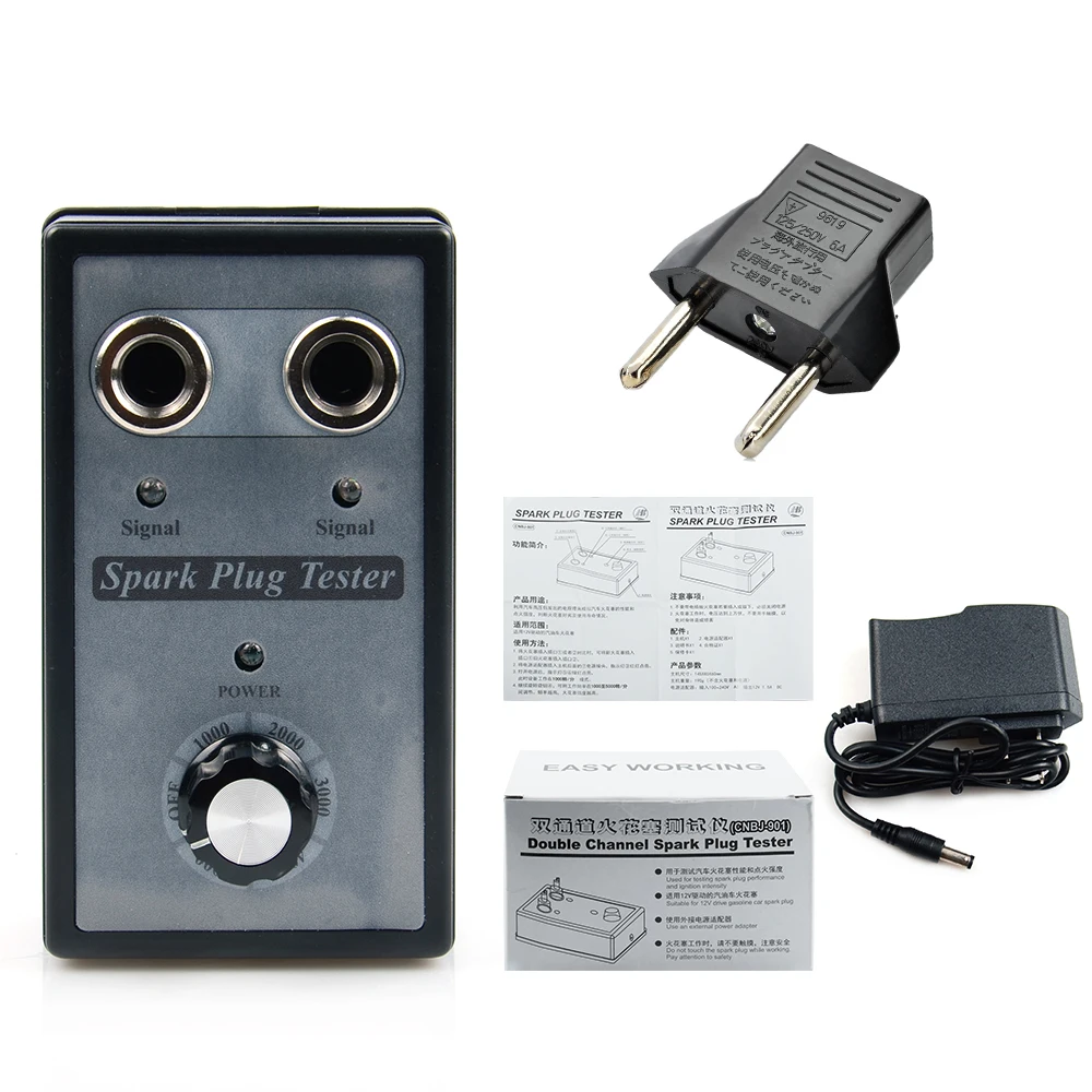 Car Spark Plug Tester Adjustable Double Hole European standard plug Detector Ignition Plug Analyzer for Gasoline Cars