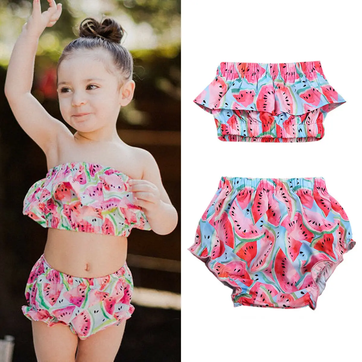 

Kids Baby Girls Ruffle Swimwear Little Girl Strapless Sleeveless Bandeaukini Swimsuit Outfits Sunsuit