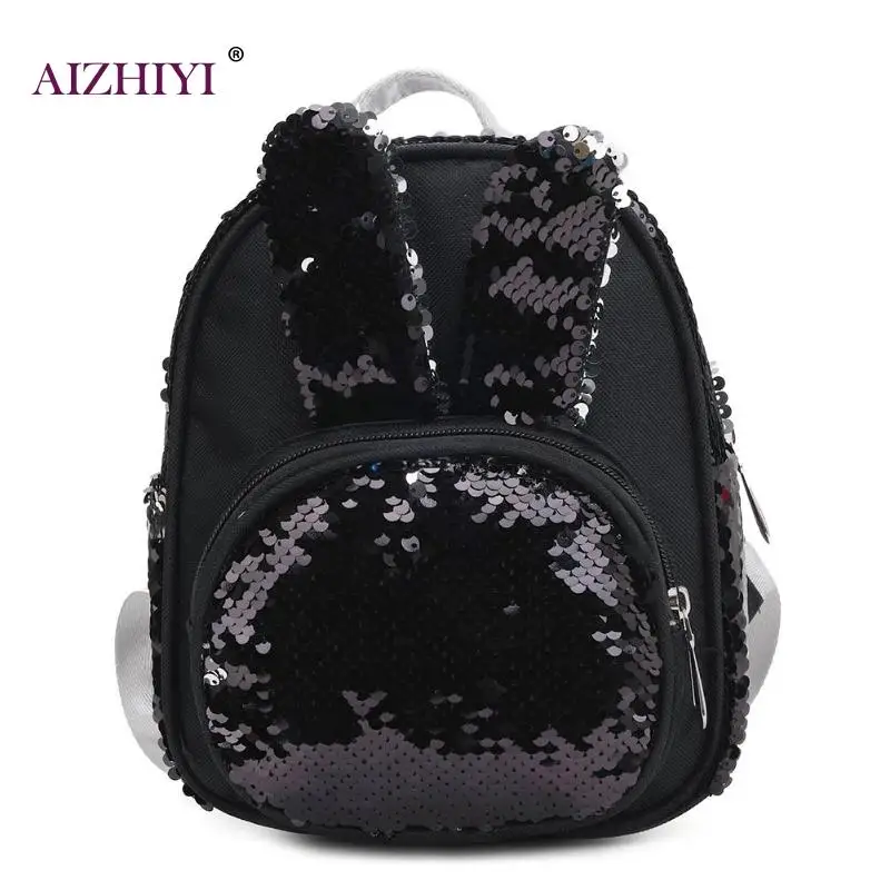 

Children Kids Solid Color Cute Rabbit Ear Small Backpacks Women Nylon Sequins Shoulder Bling Girls Knapsack Mochila Feminina