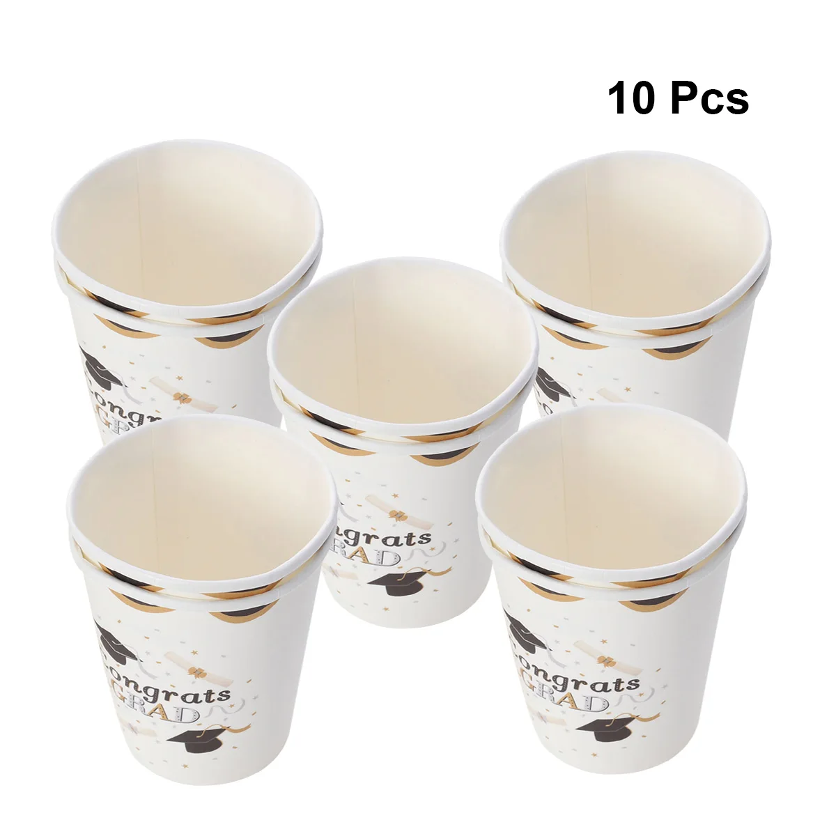 

10pcs Black and Golden Chic Paper Cups Congrats Grad Disposable Tableware Dinner Supplies for Party Celebration Graduation