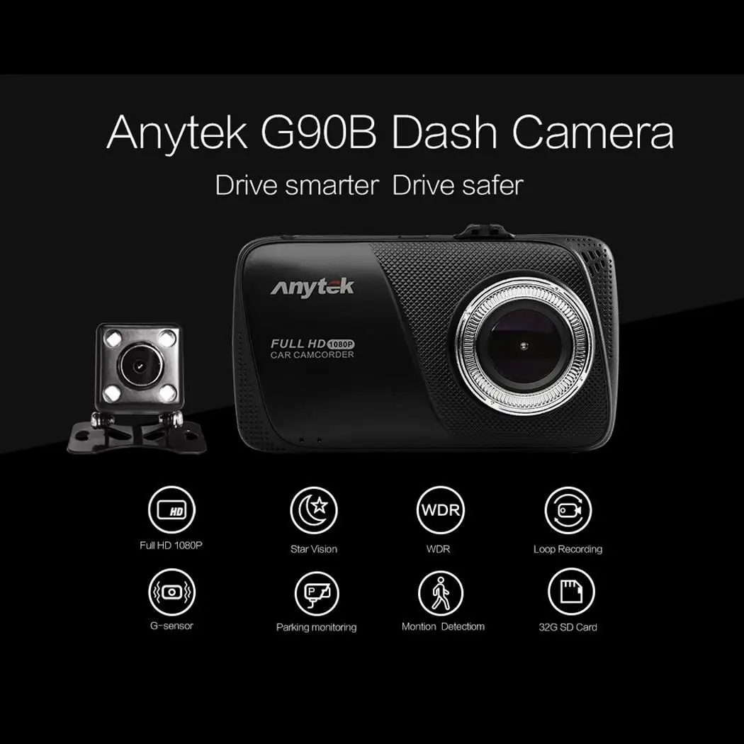 Anytek A90B 4 ''Full HD 1080 P Автомобильный видеорегистратор Камера с двойным объективом