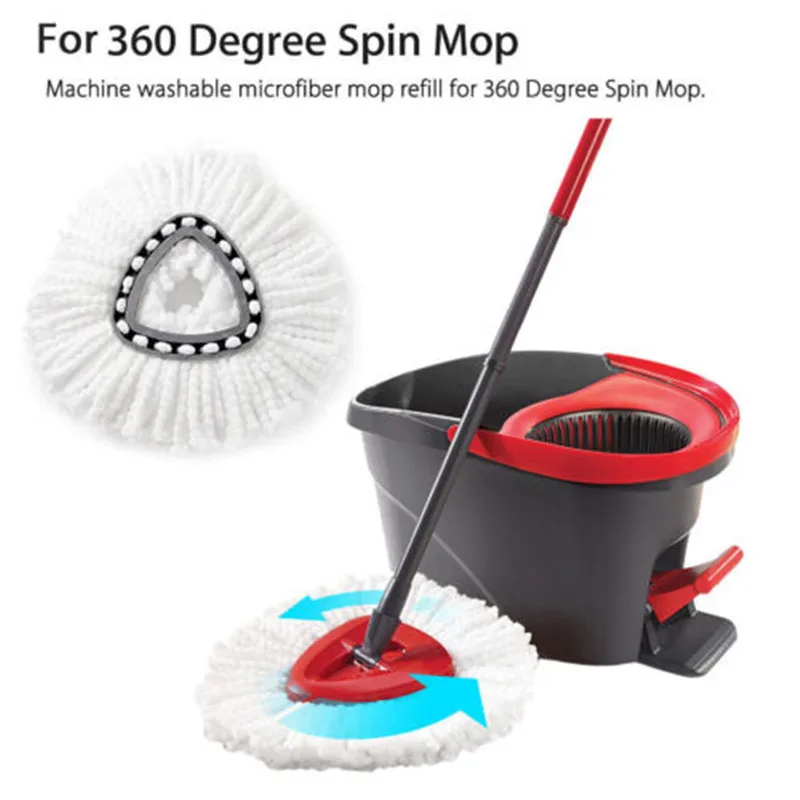 

360° Spinning Mop Head Easy Clean Mopping Wring Replacement Heads for Round or Triangle Home Clean