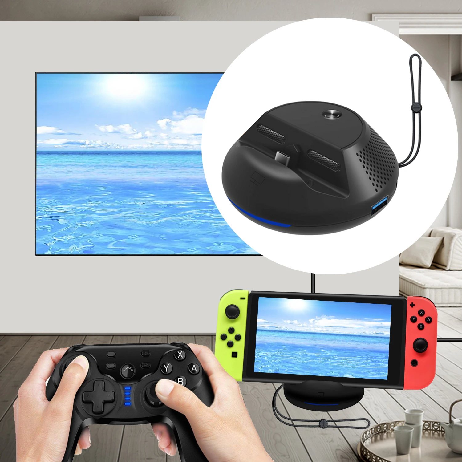 

Bevigac Portable Charging Dock Station Cooling Stand with TV Mode USB HDML Port for Nintendo Nintend Switch Console Game