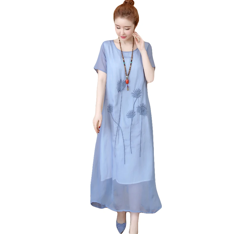 

Spring Summer Women Dress Vintage O-neck Short Sleeve Casual Loose Embroidery Plus Size Cotton Linen Dress Vestidos De Festa