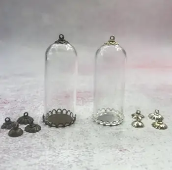 

50pcs/lot 50x20mm tube glass globe bubble lace base beads cap set glass vials bottle glass jars vial pendant jewelry findings