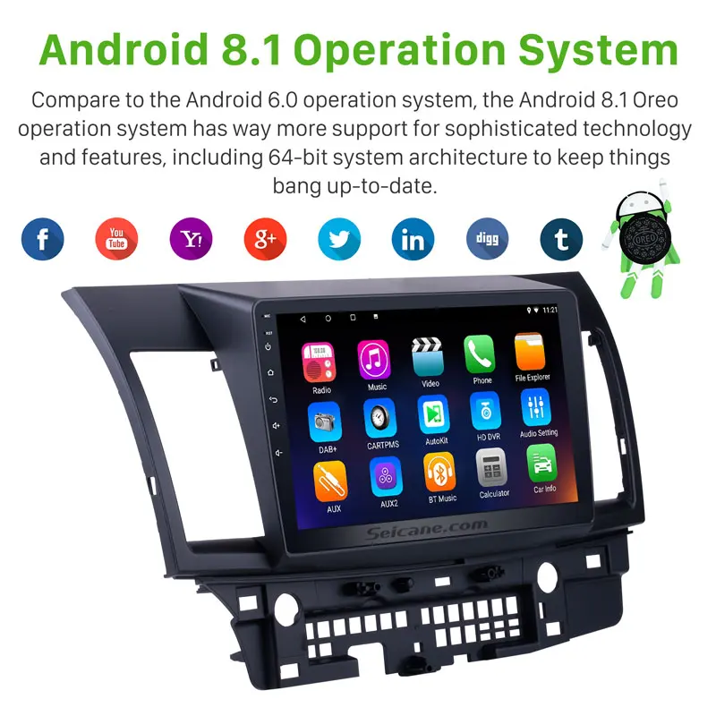 Perfect Seicane Android 8.1/9.0 Quad Core Car Stereo 10.1"GPS Navigation Car Radio Player for 2008-2015 Mitsubishi Lancer-ex with FM 1 Perfect Seicane Android 8.1/9.0 Quad Core Car Stereo 10.1"GPS Navigation Car Radio Player for 2008-2015 Mitsubishi Lancer-ex with FM 1