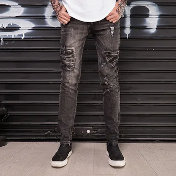 

Hole Mens Jeans Brand Slim Denim Pants Vintage Streetwear