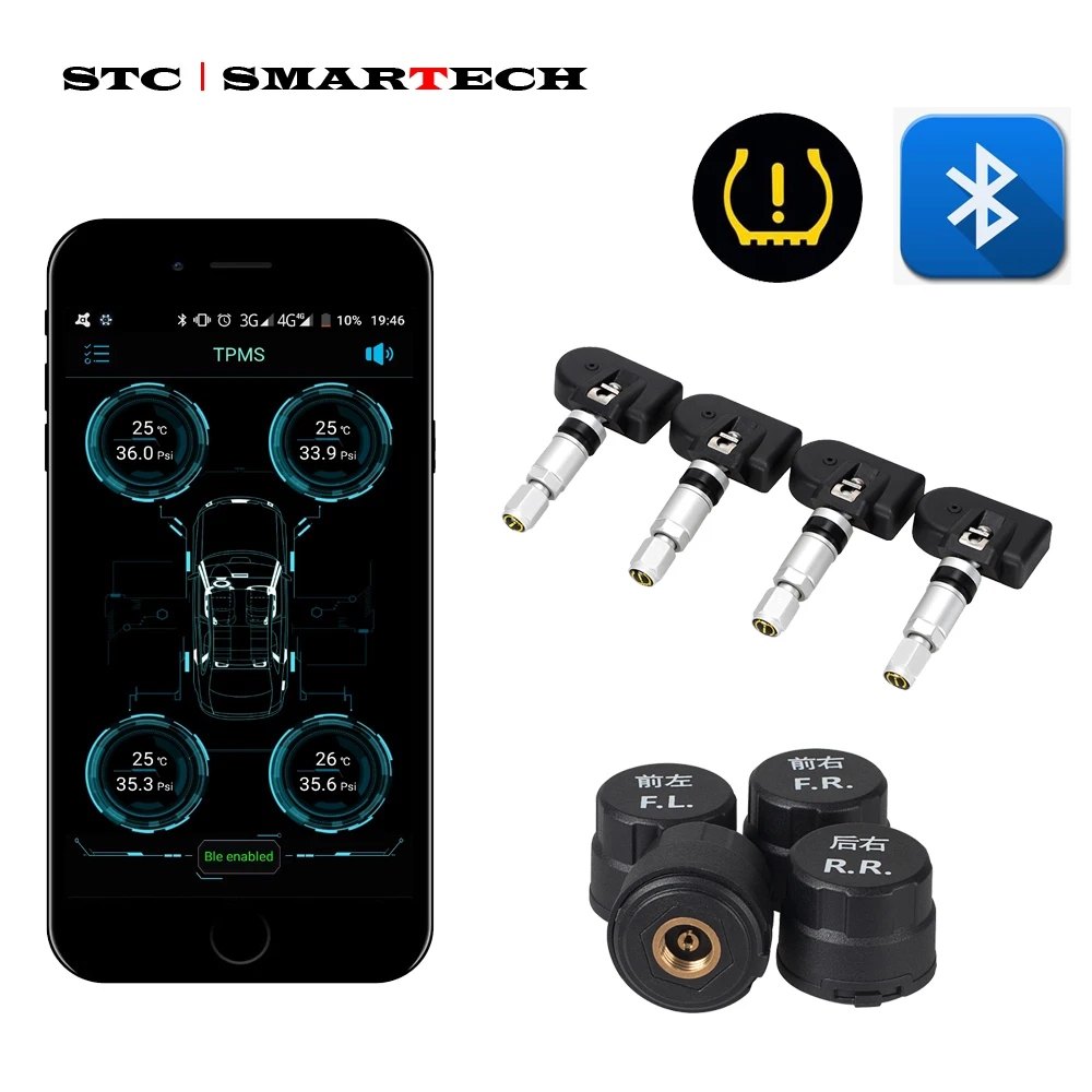 SMARTECH TPMS Bluetooth 4.0 universal internal and external tyre pressure sensor support IOS Android phone,tire pressure sensor