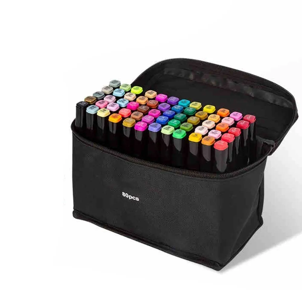 

VC0400014 Three generations of marker watercolor brush pen set double head color alcohol oily 60 color and 80 color marker