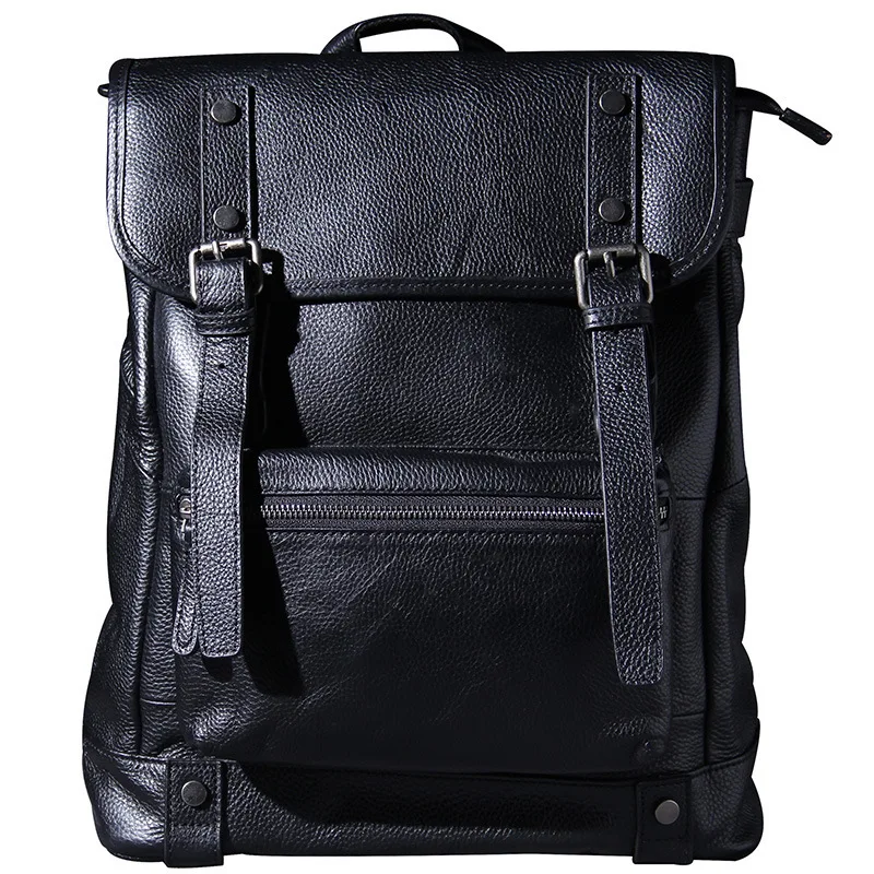  100% Natural Skin Genuine Leather Black Backpack Men Large Capacity Laptop Backpack Male Travel Bag