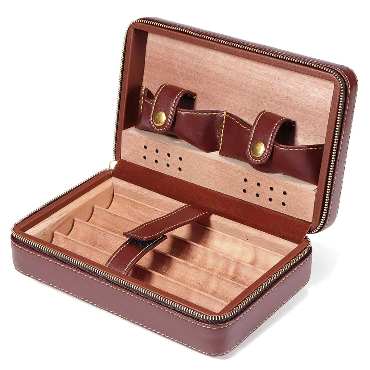 

4 Slots Cedar Wooden Leather Cigar Humidor Case Box Storage Organizer Lined Portable Travel Smoking Cigar Accessories Gifts