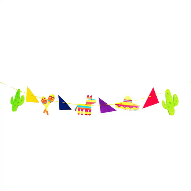 Theme Party Alpaca Paper Flag Drawing Colorful Trilateral Flower