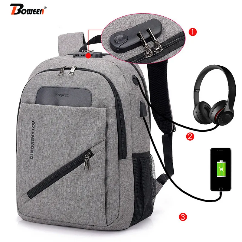 

Casual men backpack antit heft USB Large capacity Oxford school bag for teenage student bag pack for women back pack black 2019
