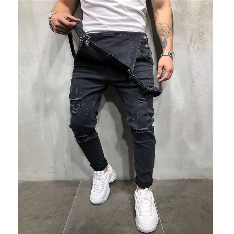 Модные Для Мужчин's Рваные джинсы комбинезоны Марка NEW Fashion Hi Street Distressed Denim Комбинезон для человека штаны с подтяжками Размеры S-XXXL