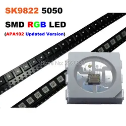 5 в SK9822 светодиодный чип полноцветный 5050 SMD RGB SK9822 (обновление APA102) чип; 6 контактов SMD 5050 RGB встроенный IC; 0,3 Вт, 60ма; соп-6; 1000 шт./пакет