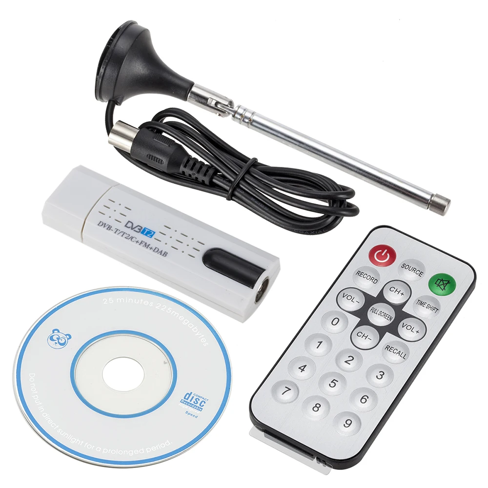 Цифровой спутниковый DVB T2 T C USB TV Stick HDTV приемник с антенной дистанционного FM DAB SDR